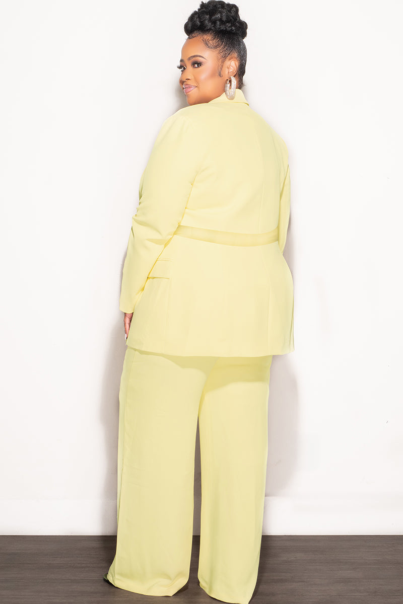 Final Sale Plus Size Belted Blazer Suit 2pc Set in Soft Yellow