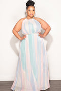 Final Sale Plus Size Sleeveless Chiffon  Chain Halter Neck Maxi Dress in Soft Pastels