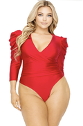 Final Sale Plus Size Faux Bodysuit with Ruched Sleeves in Red
