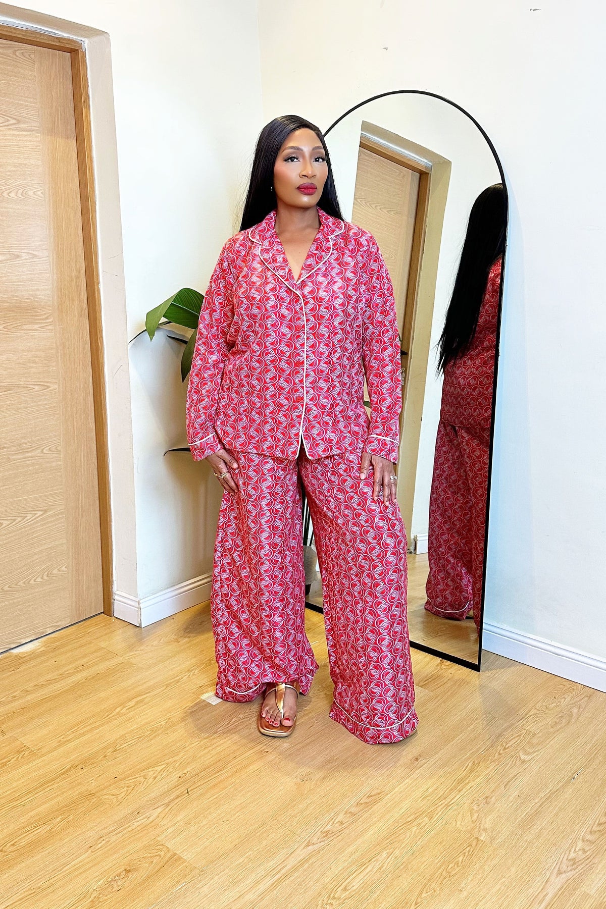 Abeba African Print Pajamas Pants Set (Pink)