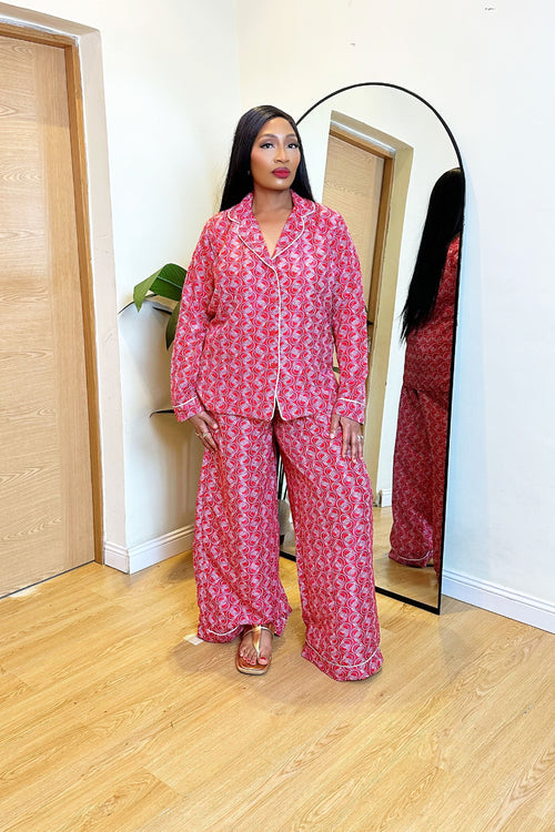 Abeba African Print Pajamas Pants Set (Pink)