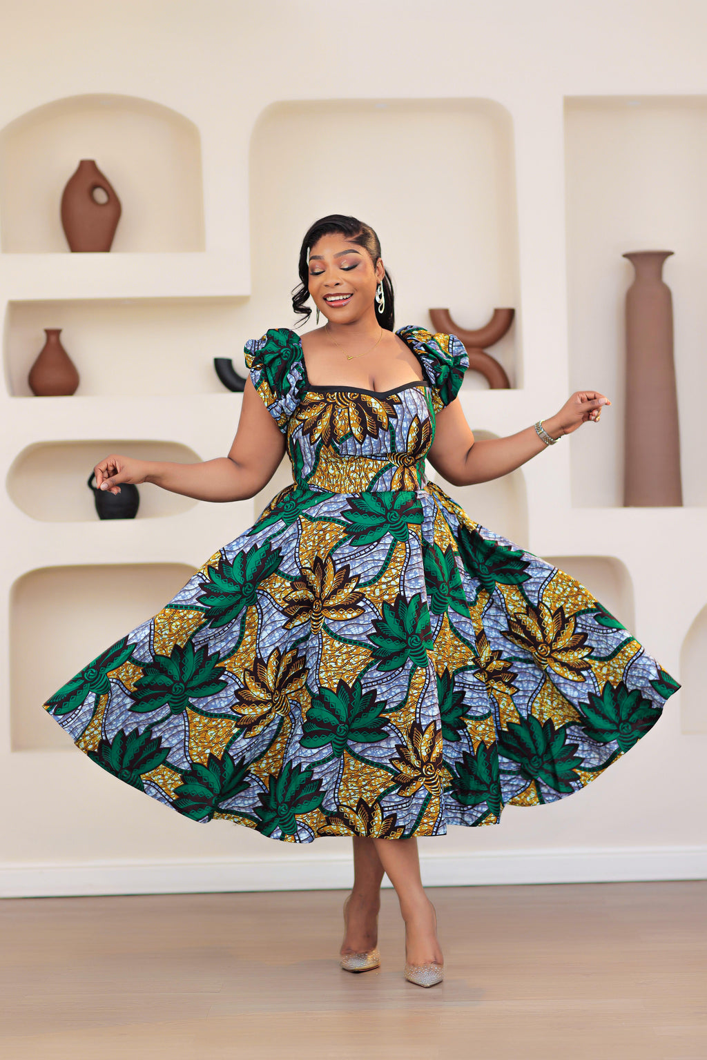 Aduke African Print Dress (Green multi)