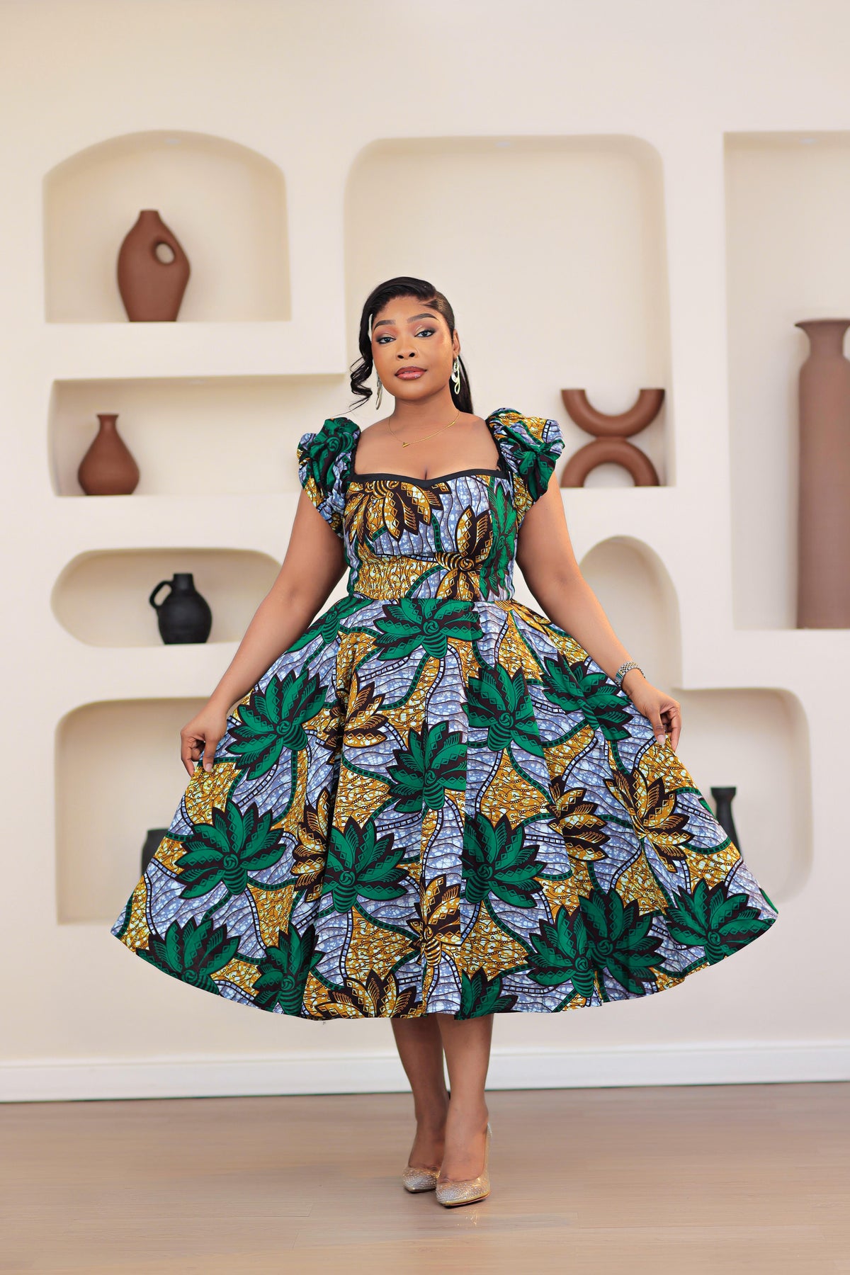 Aduke African Print Dress (Green multi)