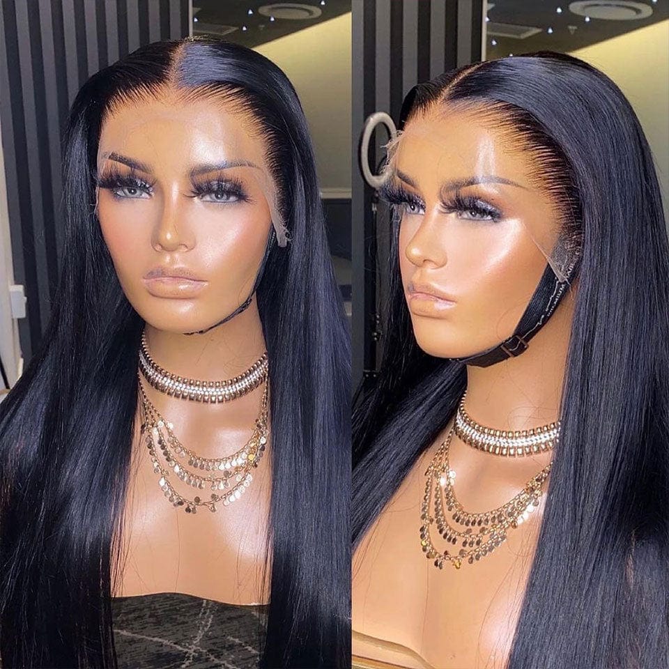AILUXY 4x4 Lace closure Perruque Lisse Longue Noir 100% Cheveux Humains BLACK FRIDAY vente flash
