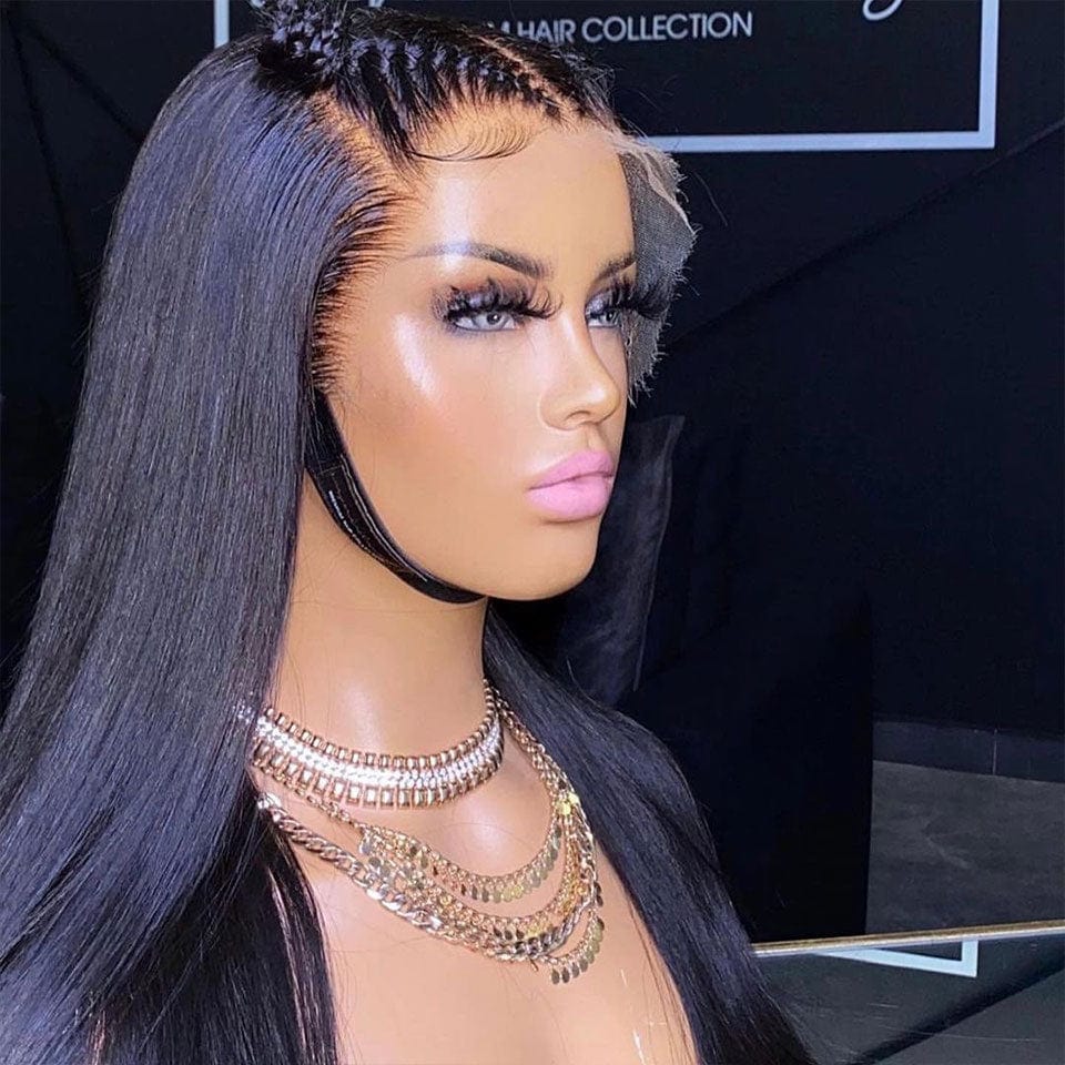 AILUXY 4x4 Lace closure Perruque Lisse Longue Noir 100% Cheveux Humains BLACK FRIDAY vente flash