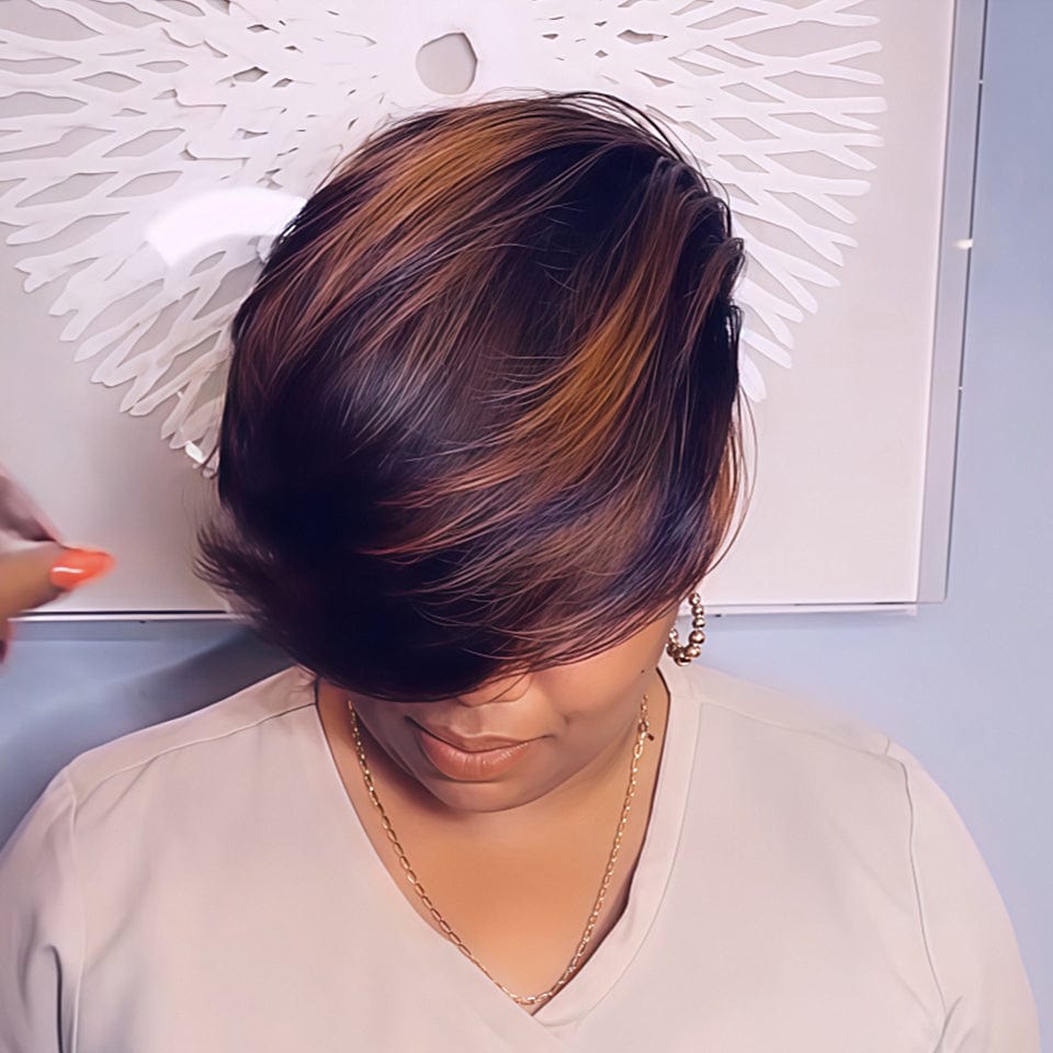 AILUXY Perruque personnalisée avancée Pixie 13x4 lace frontal L'Ombré Parfait 100%identique à la vidéo