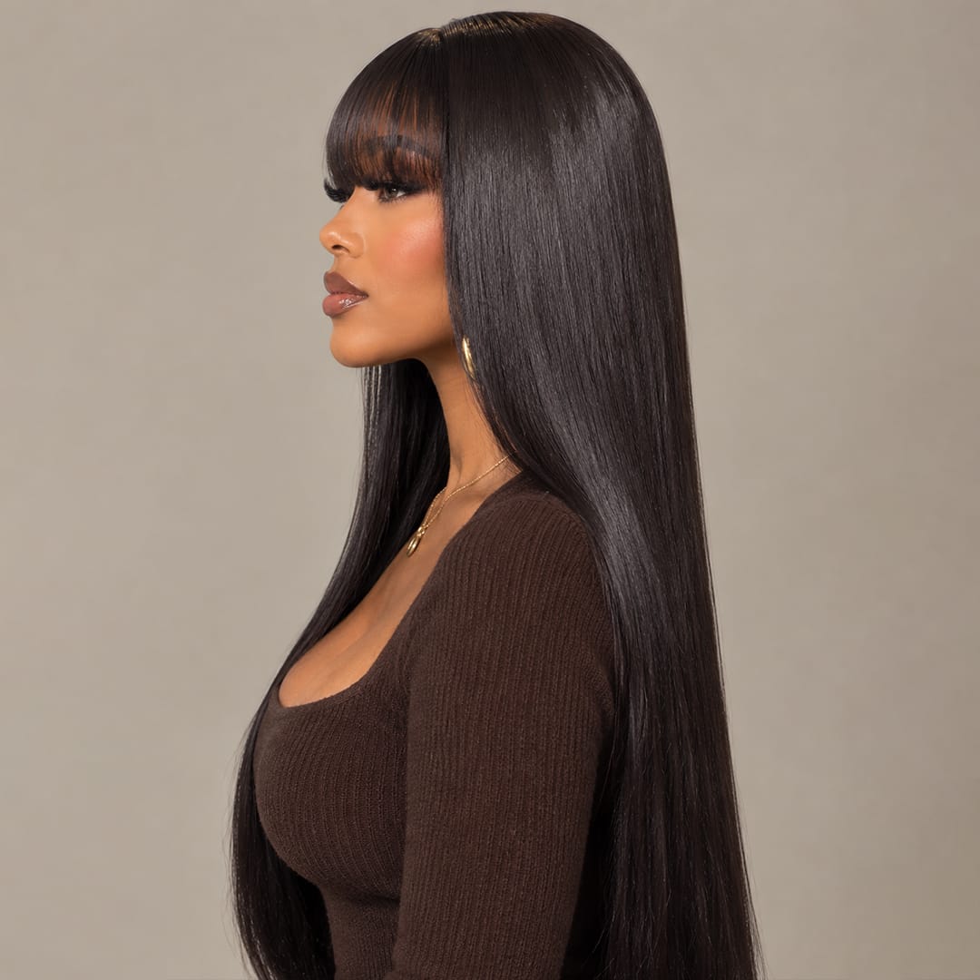 AILUXY bang lisse perruque vente flash identique à l'image 100% cheveux humains