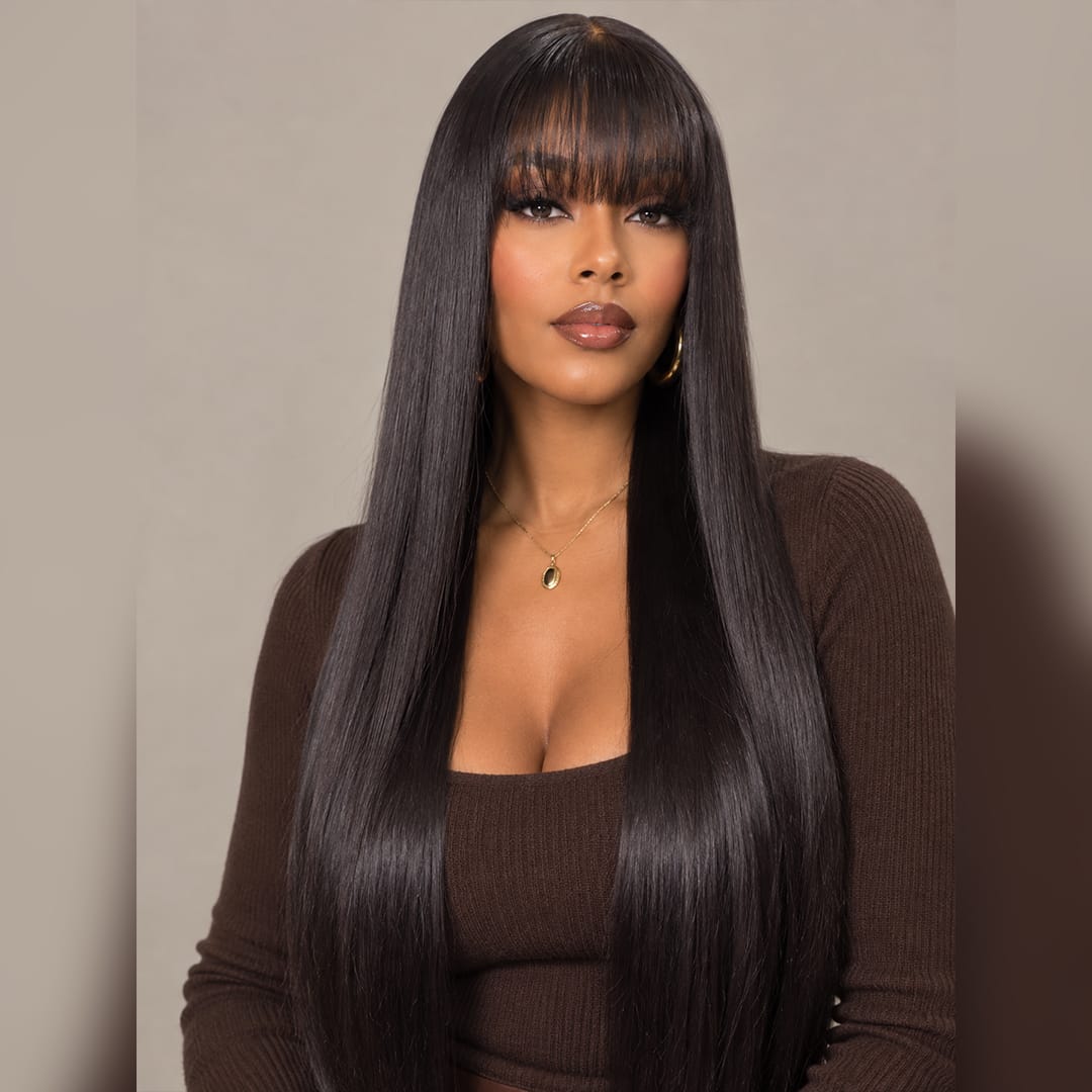 AILUXY bang lisse perruque vente flash identique à l'image 100% cheveux humains