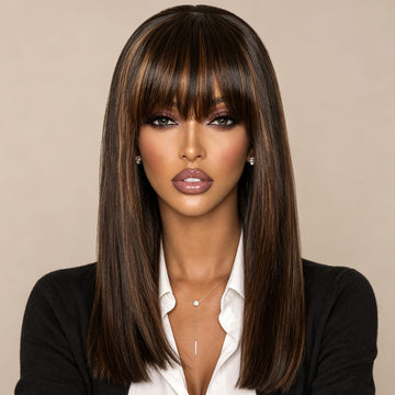 AILUXY  Lisse Bob Perruque Avec Frange 100% Cheveux Humains