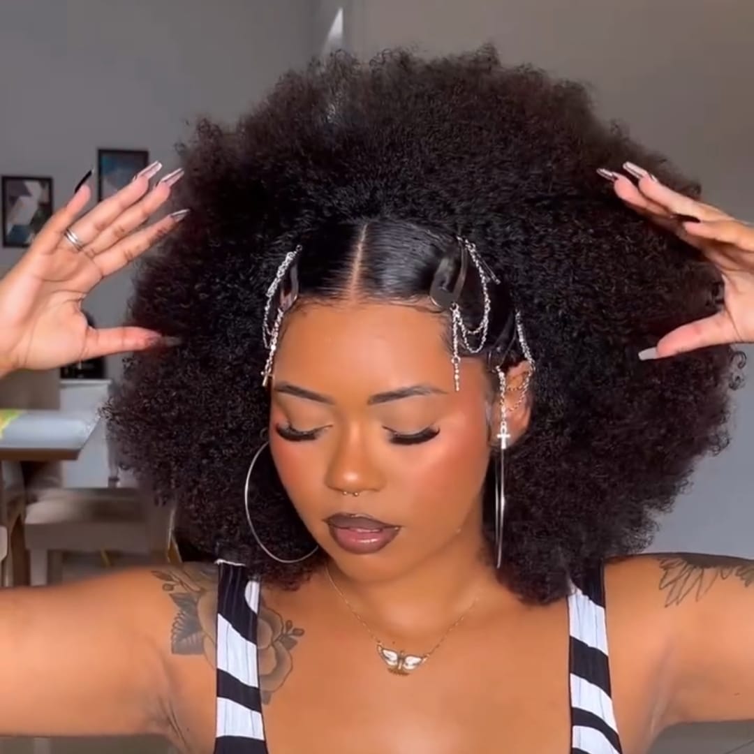 AILUXY Perruque afro couleur naturelle avec devant coiffé – Look chic et prêt à porter