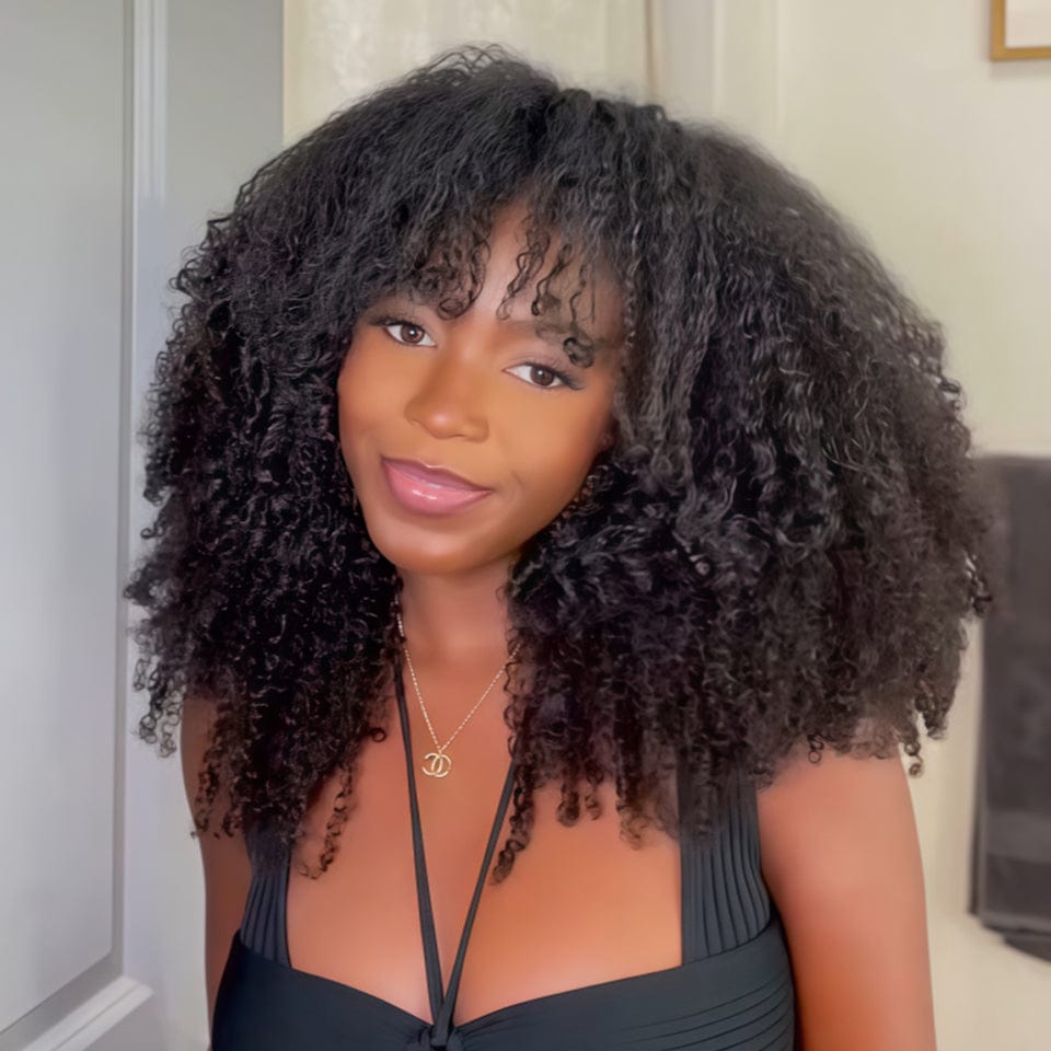 AILUXY Perruque personnalisée avancée afro curly 250% density Cheveux volumineux instantanés