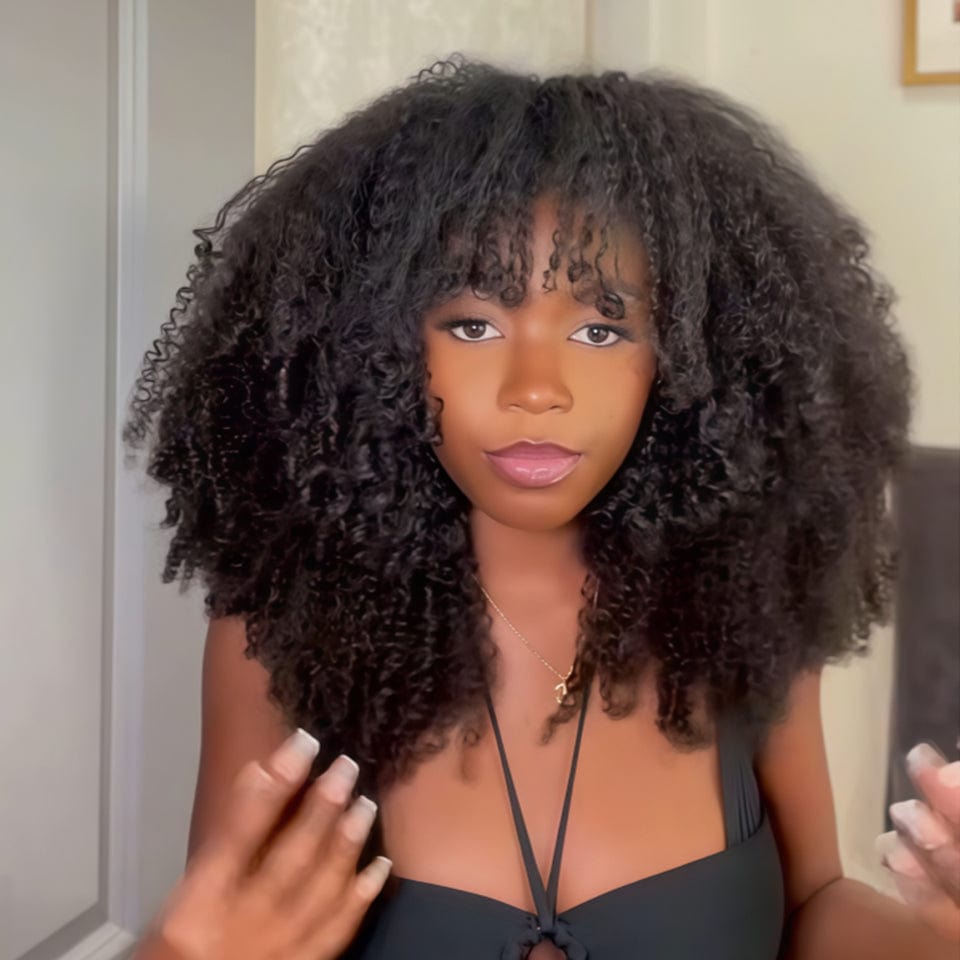 AILUXY Perruque personnalisée avancée afro curly 250% density Cheveux volumineux instantanés