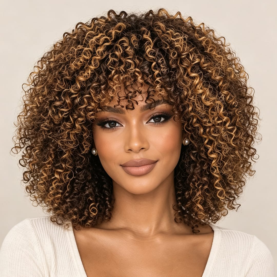 AILUXYhair Curly P4-27 Courte Perruque 100% Cheveux Humains 200% densité 100% cheveux humains