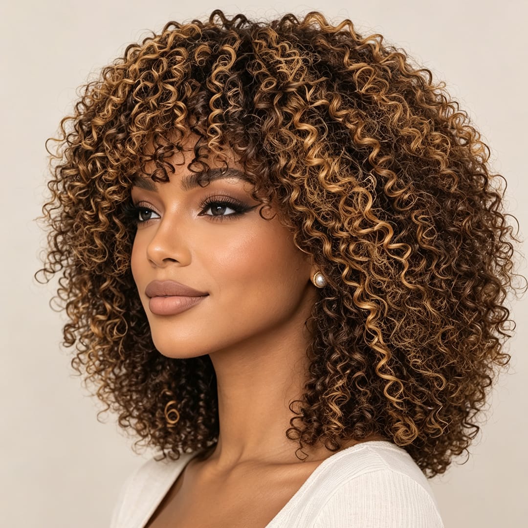 AILUXYhair Curly P4-27 Courte Perruque 100% Cheveux Humains 200% densité 100% cheveux humains