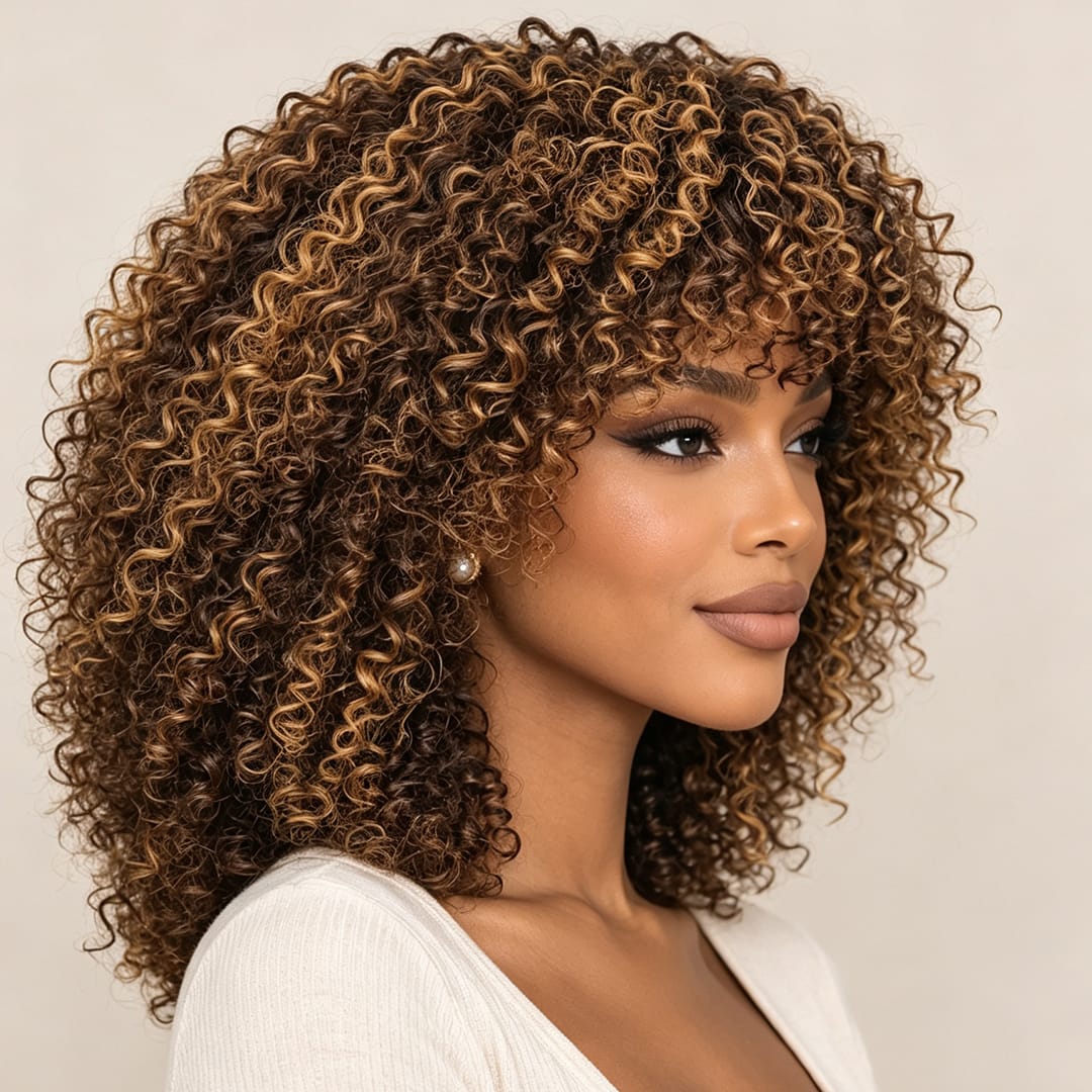 AILUXYhair Curly P4-27 Courte Perruque 100% Cheveux Humains 200% densité 100% cheveux humains