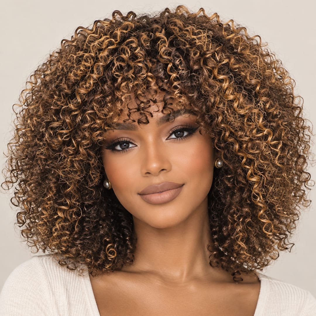 AILUXYhair Curly P4-27 Courte Perruque 100% Cheveux Humains 200% densité 100% cheveux humains