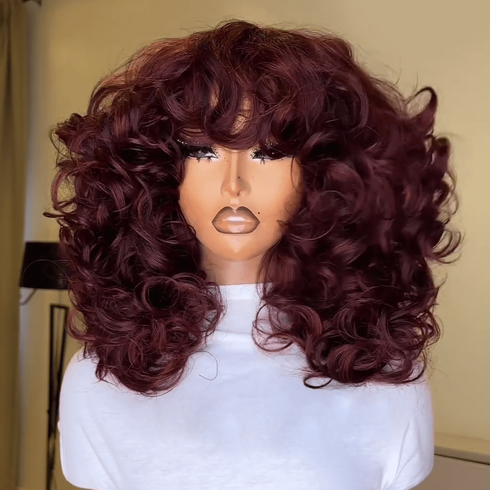 AILUXY 99j Full Egg Curly Perruque 100% Cheveux Humains comme sur la vidéo 3 - 4 jours reçus+Un beau cadeau