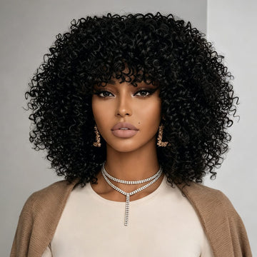 (En france)AILUXY Curly Noir Bob Perruque Avec Frange 100% Cheveux Humains comme sur la vidéo 2 - 3 jours reçus+Un beau cadeau