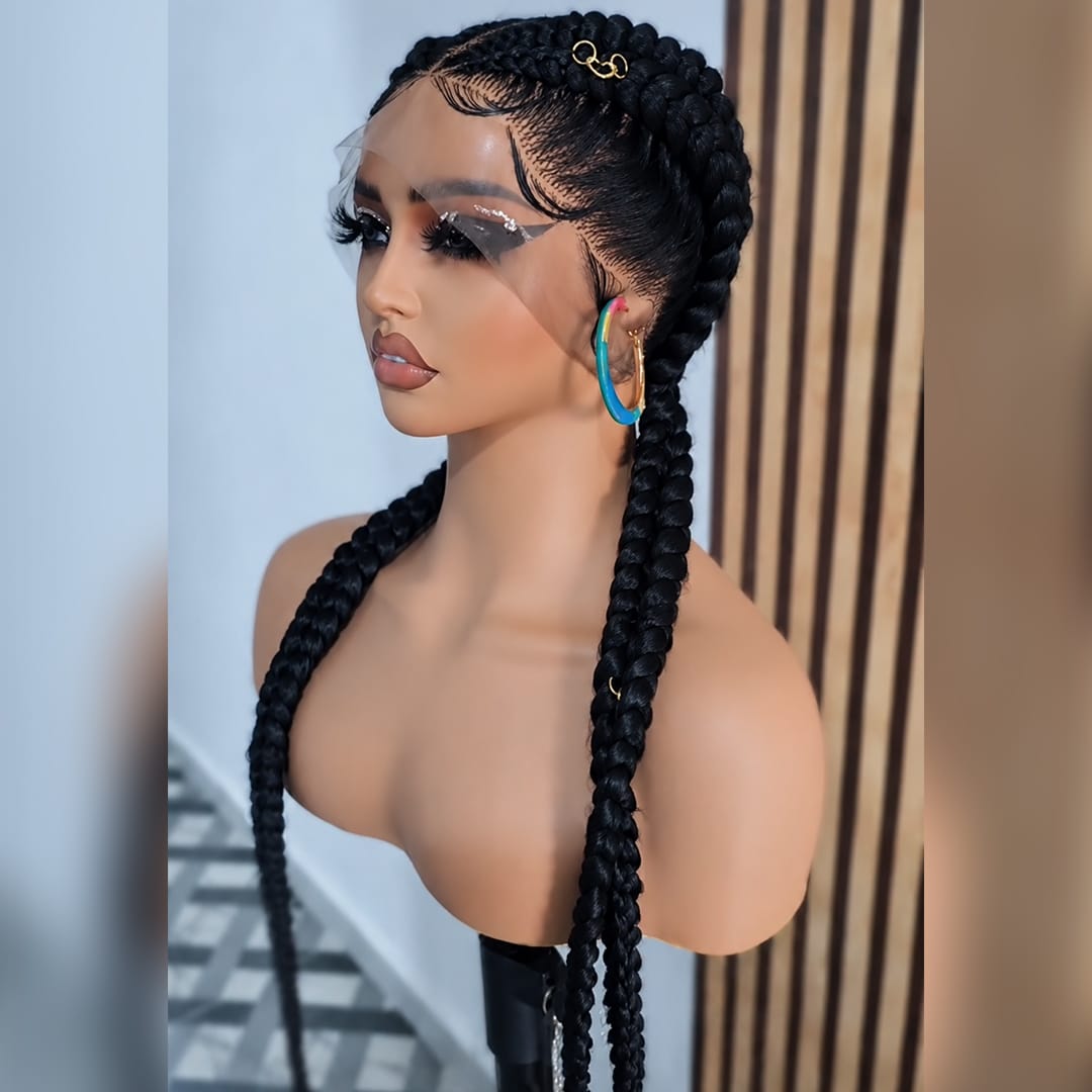 AILUXY Dentelle intégrale BouclesCoiffure Afro Deux Tresses Noires Cheveux 100% humains naturels