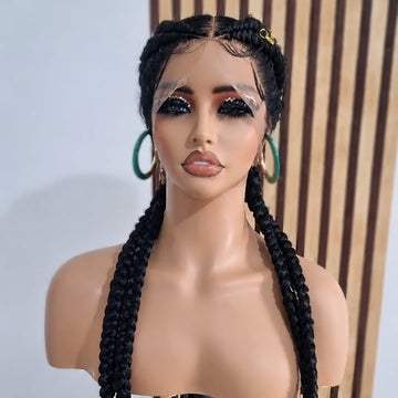 AILUXY Dentelle intégrale BouclesCoiffure Afro Deux Tresses Noires Cheveux 100% humains naturels