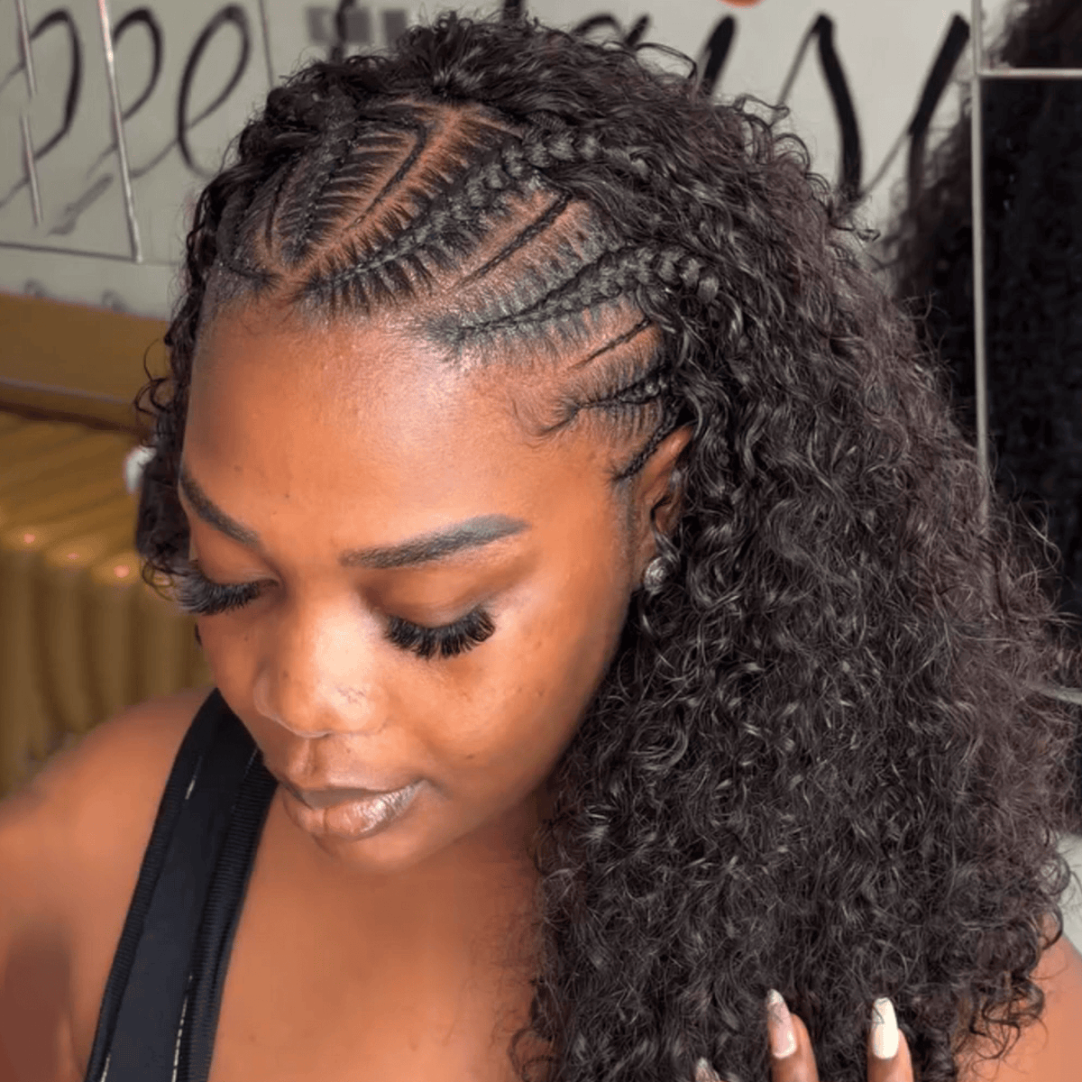 AILUXY Perruque Frontale à Tresses Plaquées avec Boucles Longues Serrées, Style Africain Naturel