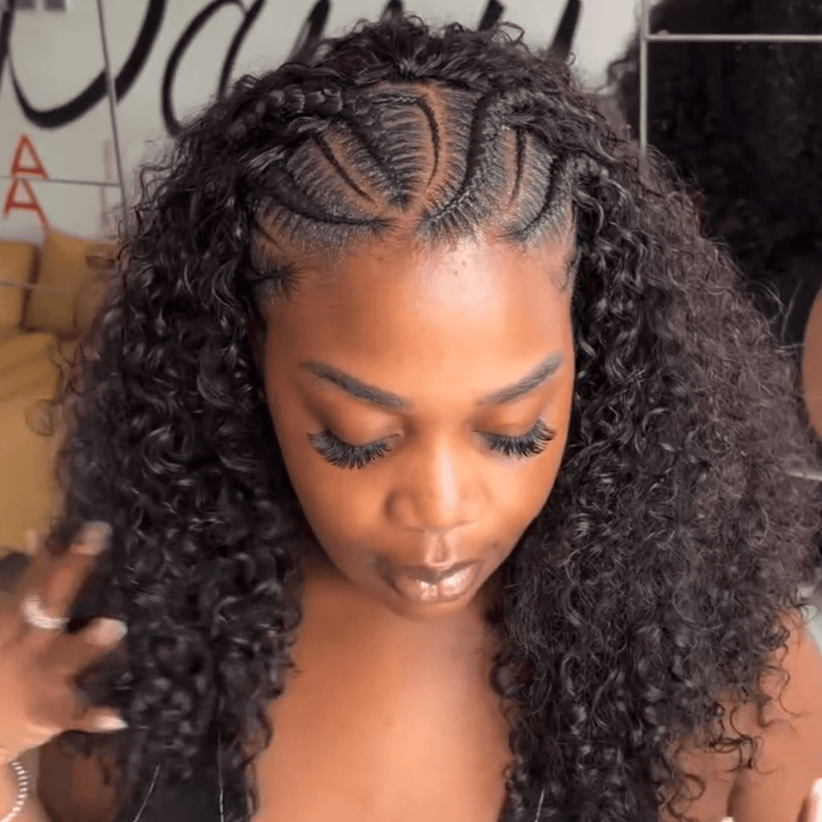 AILUXY Perruque Frontale à Tresses Plaquées avec Boucles Longues Serrées, Style Africain Naturel