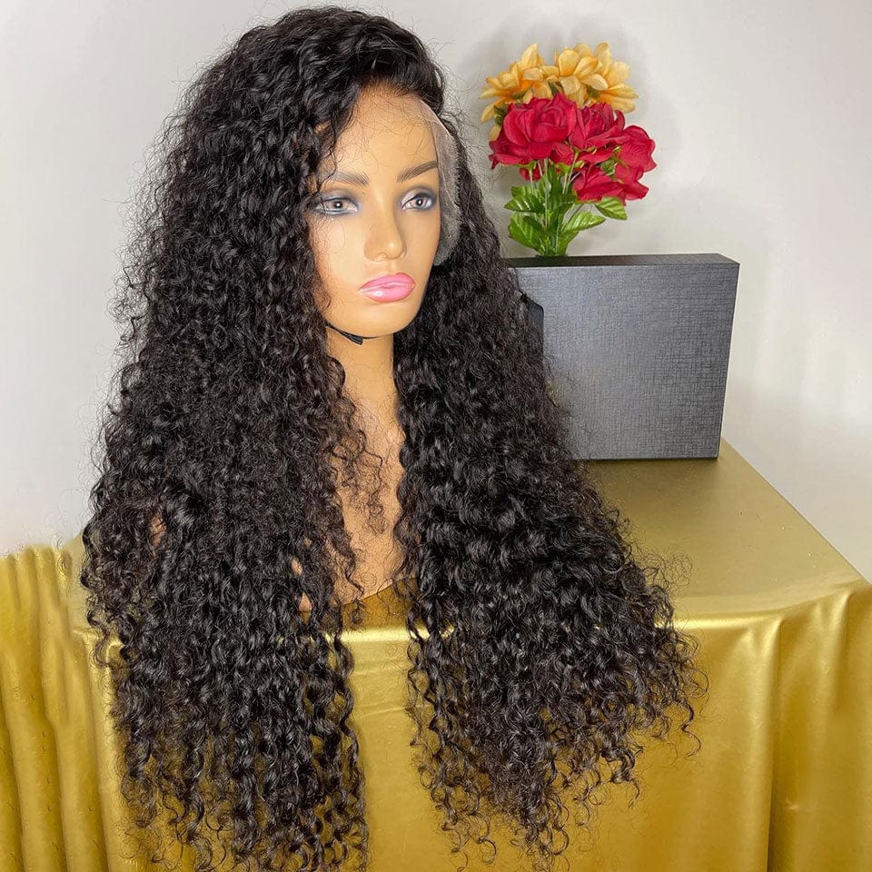 AILUXY 13x4 HD Lace Frontal Perruque Bouclée Longue Couleur Naturelle 100% Cheveux Humains