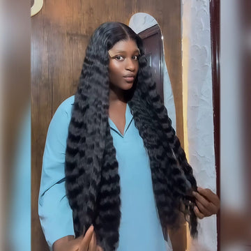 AILUXY 13x4 Lace Deep Wave Longue Noir Perruque VENTE FLASH 2.0