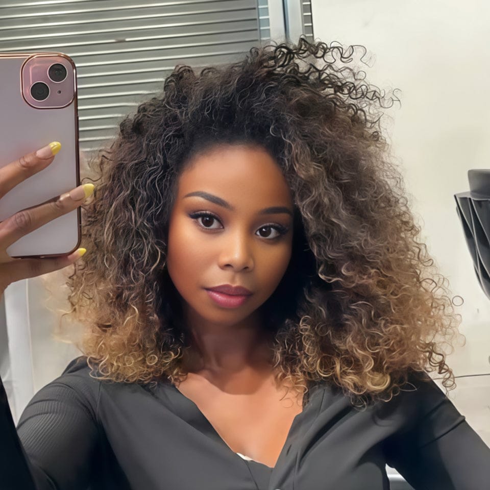 AILUXY 13x4 Lace Frontal 1bt27 curly  Perruque Court et Frisé BLACK FRIDAY