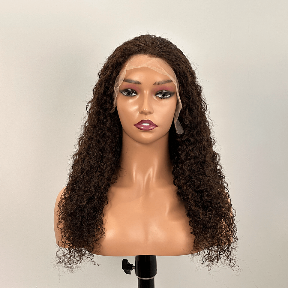 AILUXY 13x4 Lace Frontal 4# Bourgogne Deep Wave Longue Perruque 100% Cheveux Humains