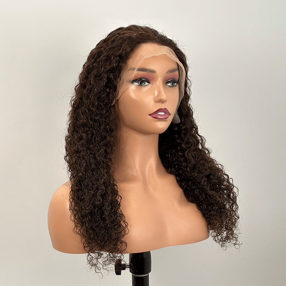 AILUXY 13x4 Lace Frontal 4# Bourgogne Deep Wave Longue Perruque 100% Cheveux Humains