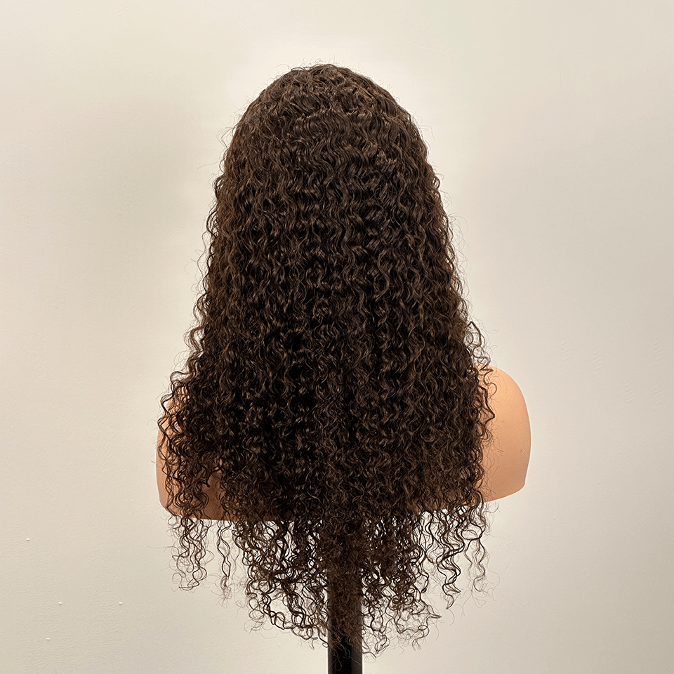 AILUXY 13x4 Lace Frontal 4# Bourgogne Deep Wave Longue Perruque 100% Cheveux Humains