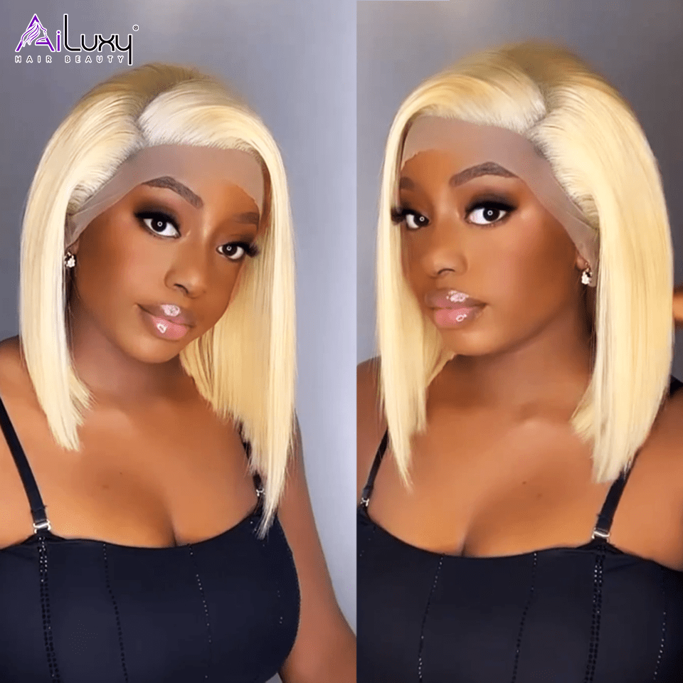 AILUXY 13x4 Lace Frontal 613 Blond Lisse Bob Perruque 100% Cheveux Humains