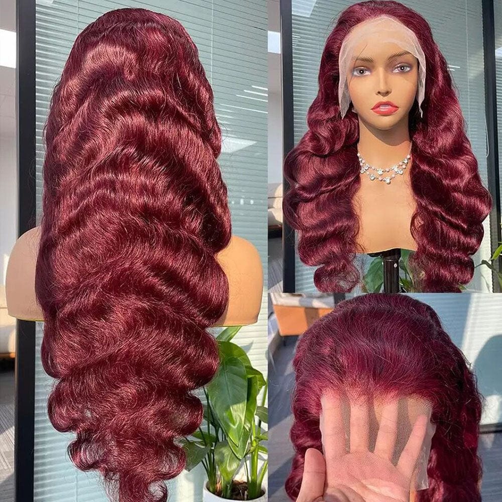 AILUXY 13x4 Lace Frontal 99J Bourgogne Body Wave Longue Perruque 100% Cheveux Humains 2.0