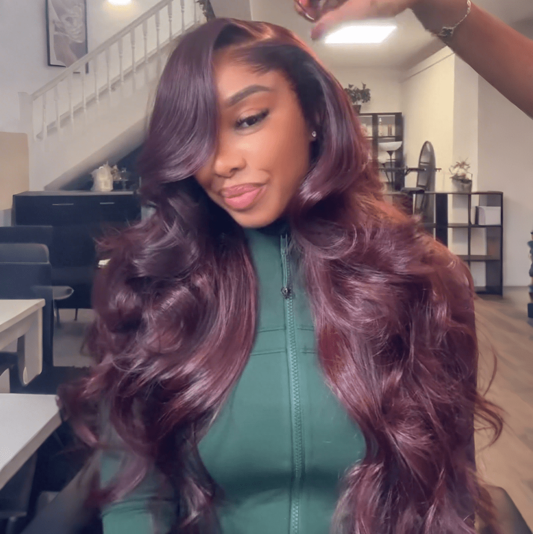 AILUXY 13x4 Lace Frontal 99J Bourgogne Body Wave Longue Perruque 100% Cheveux Humains 2.0
