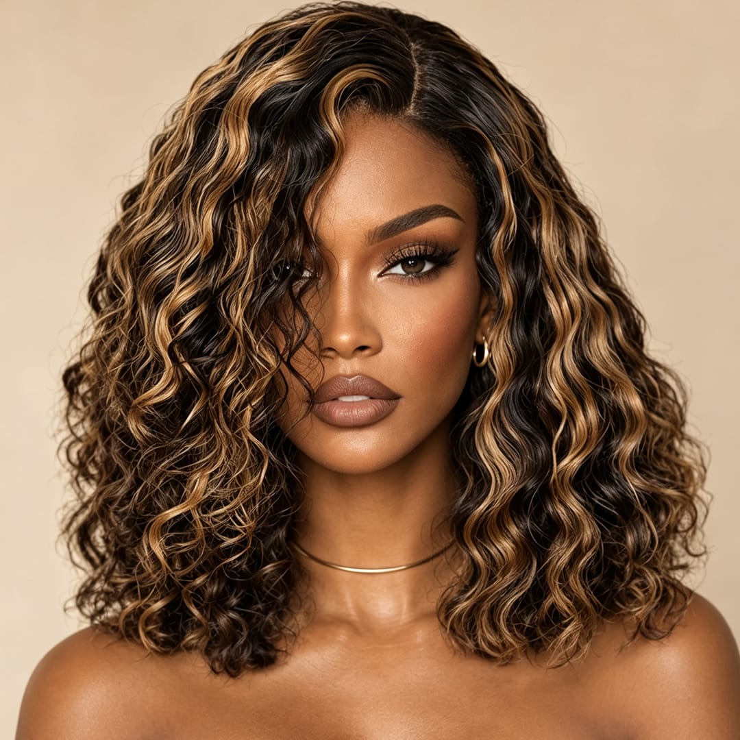 AILUXY 13x4 Lace Frontal Bob 200% densité Perruque Curly Courte Perruque 100% Cheveux Humains