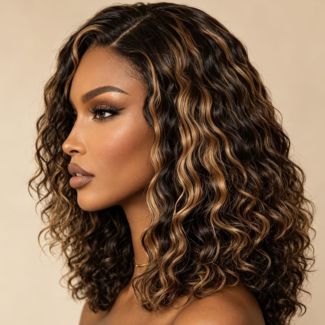 AILUXY 13x4 Lace Frontal Bob 200% densité Perruque Curly Courte Perruque 100% Cheveux Humains