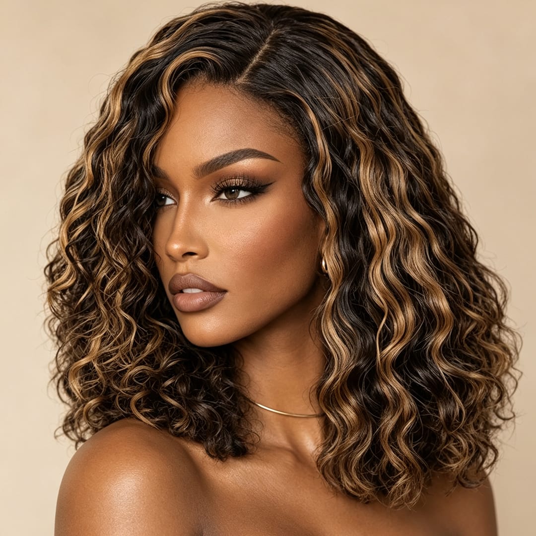 AILUXY 13x4 Lace Frontal Bob 200% densité Perruque Curly Courte Perruque 100% Cheveux Humains