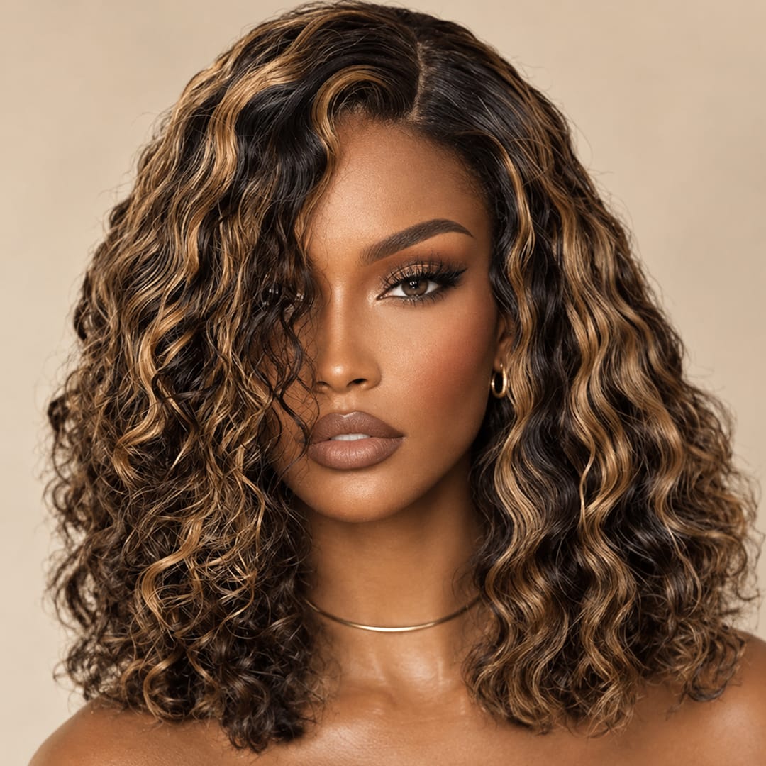 AILUXY 13x4 Lace Frontal Bob 200% densité Perruque Curly Courte Perruque 100% Cheveux Humains
