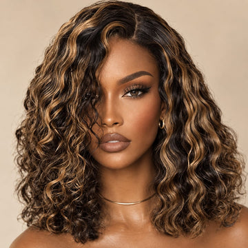 AILUXY 13x4 Lace Frontal Bob 200% densité Perruque Curly Courte Perruque 100% Cheveux Humains