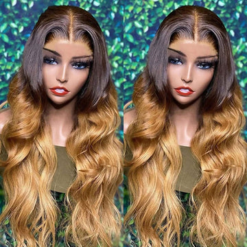AILUXY 13x4 Lace Frontal Body Wave Longue Caramel Blond #4#27 Perruque 100% Cheveux Humains