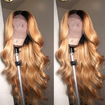 AILUXY 13x4 Lace Frontal Body Wave Longue Noir Châtiain 1B/27 Perruque 100% Cheveux Humains