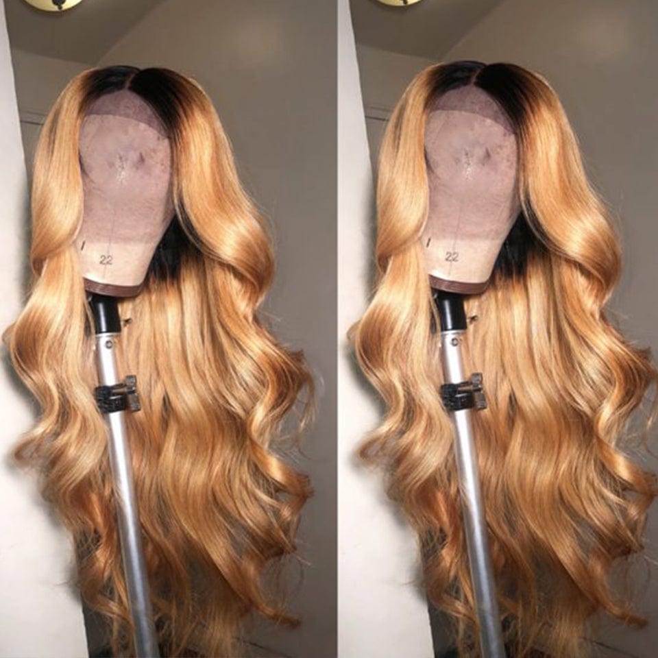 AILUXY 13x4 Lace Frontal Body Wave Longue Noir Châtiain 1B/27 Perruque 100% Cheveux Humains