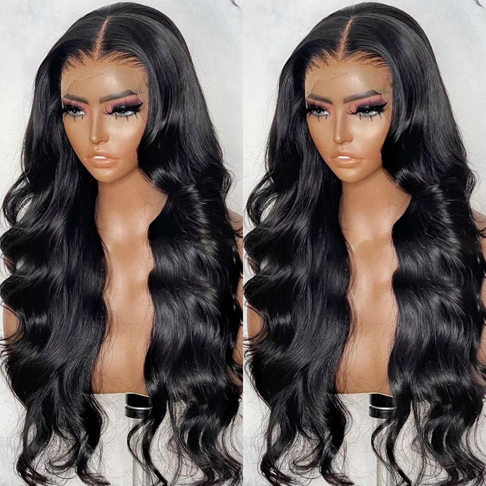 AILUXY 13x4 Lace Frontal Body Wave Longue Noir Perruque 250% Densité 100% Cheveux Humains
