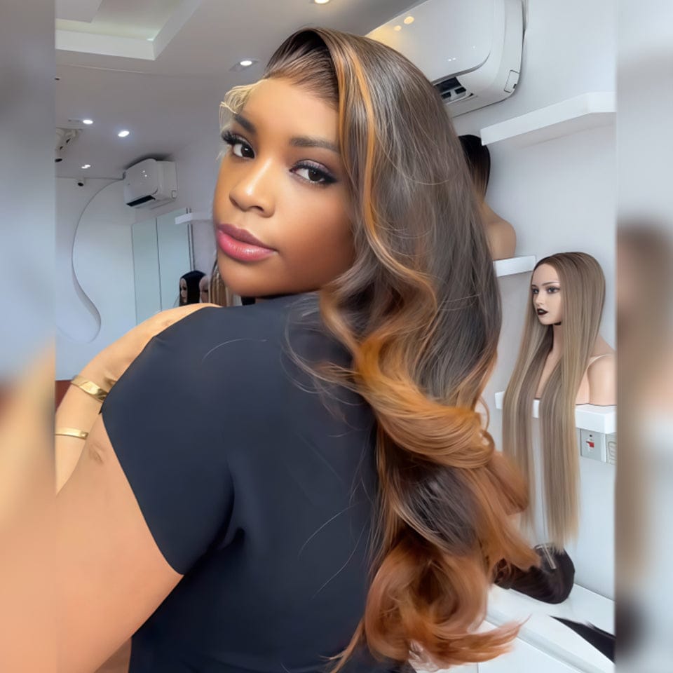 AILUXY 13x4 Lace Frontal couleur de surbrillance Mèches de Glamour perruque
