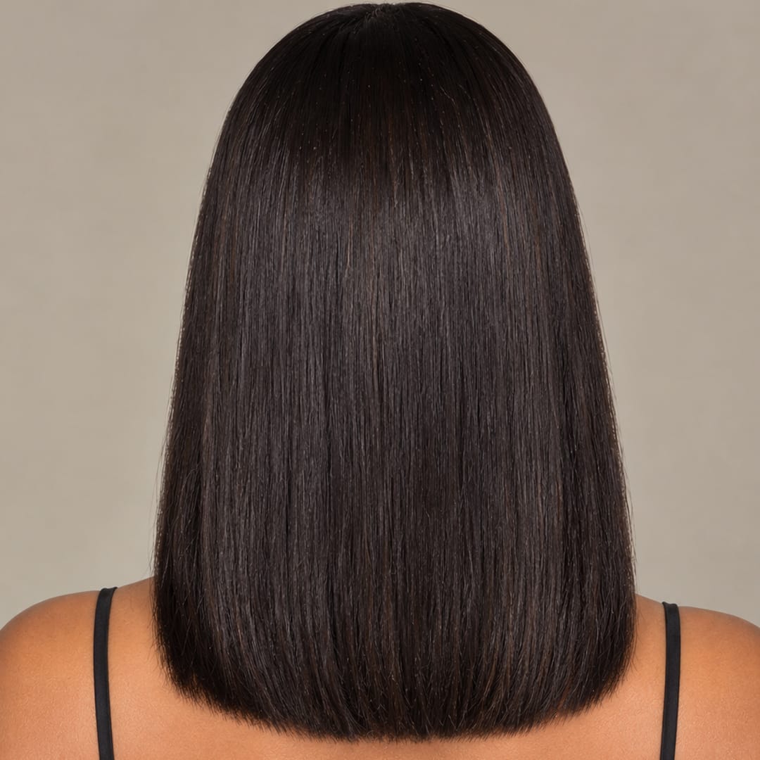 AILUXY 13x4 Lace Frontal Lisse Chocolat Brun Highlights Bob Perruque 100% Cheveux Humains