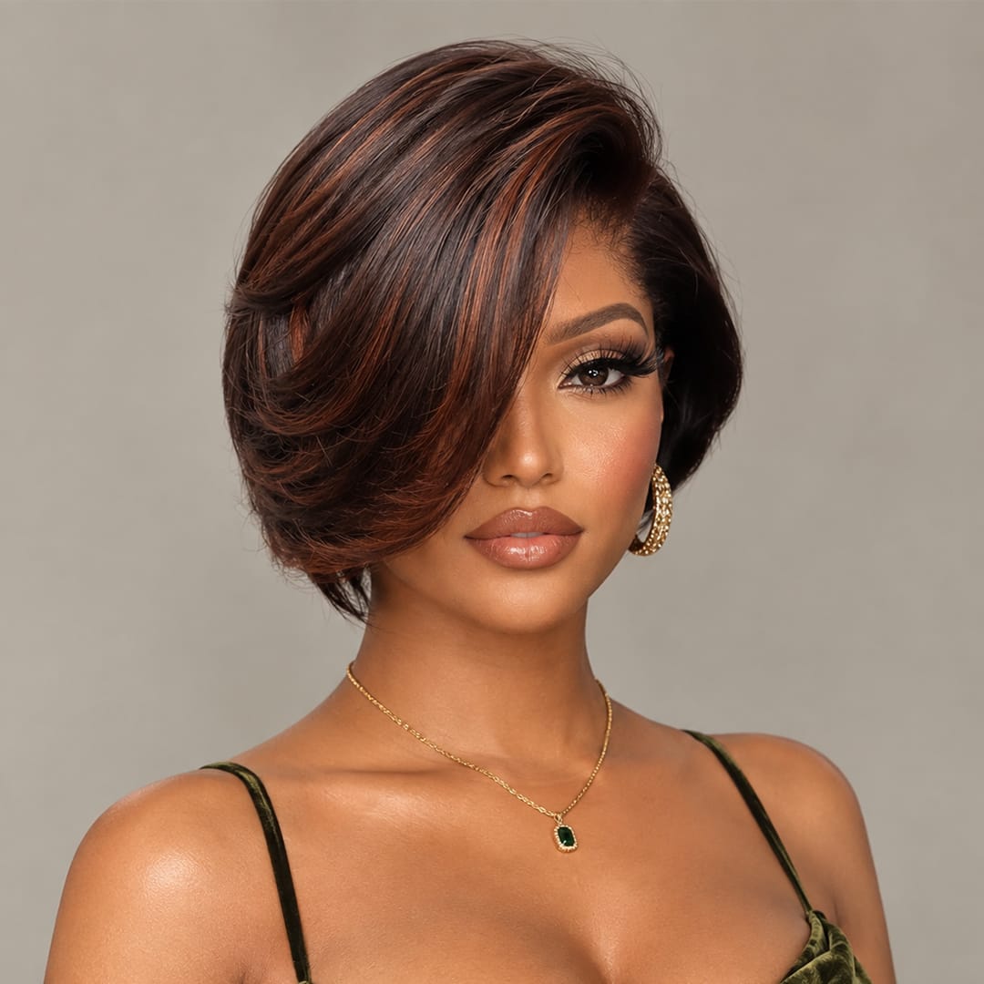 AILUXY 13x4 Lace Frontal Lisse JUJU Bob Perruque 100% Cheveux Humains comme sur la vidéo 2 - 3 jours reçus+Un beau cadeau