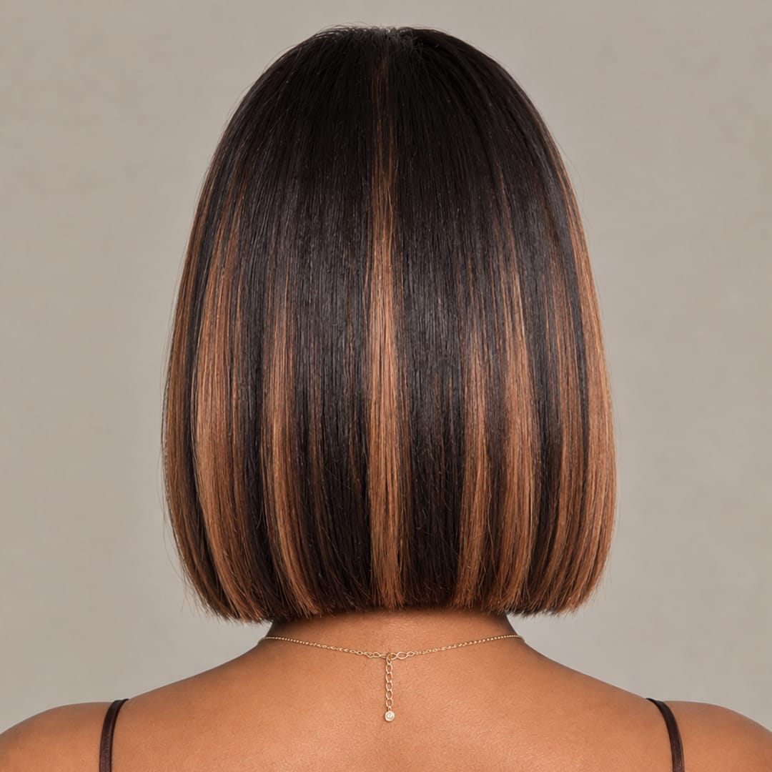 AILUXY 13x4 Lace Frontal Lisse Noir Aux Reflets Blonds Bob Perruque 100% Cheveux Humains