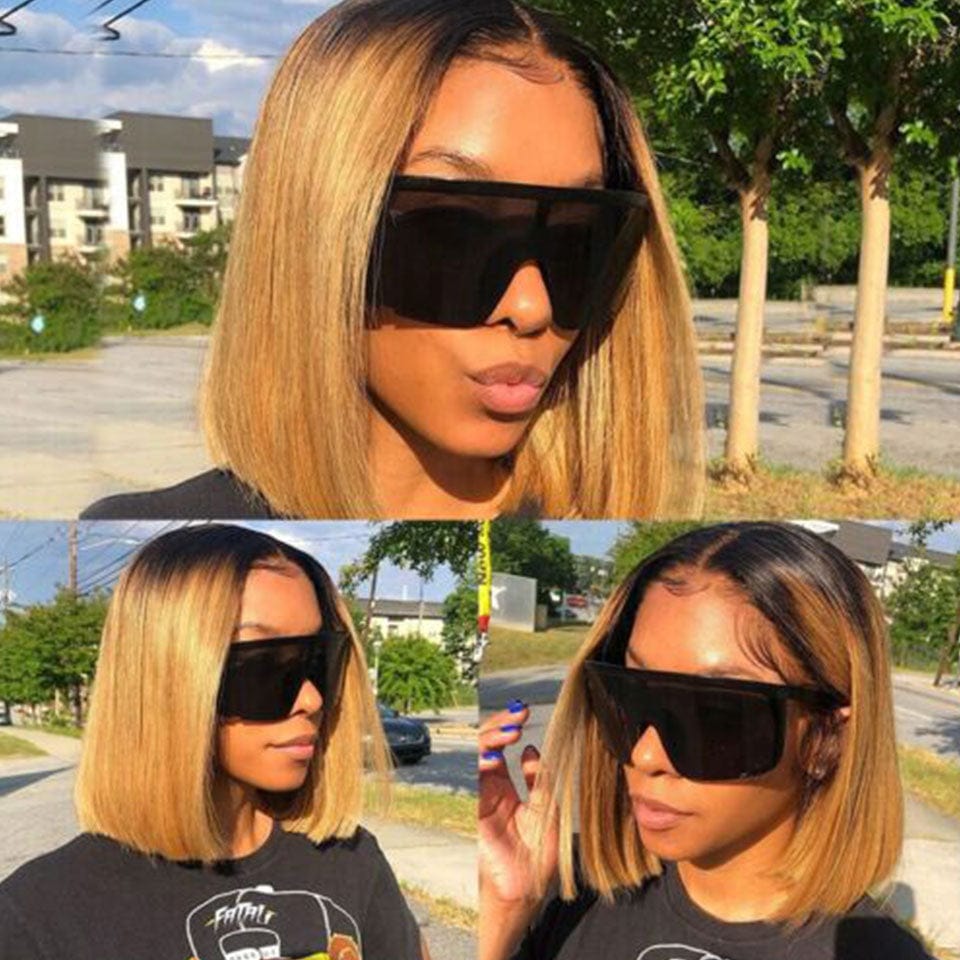 AILUXY 13x4 Lace Frontal Lisse Noir Châtain 1B27 Bob Perruque 100% Cheveux Humains