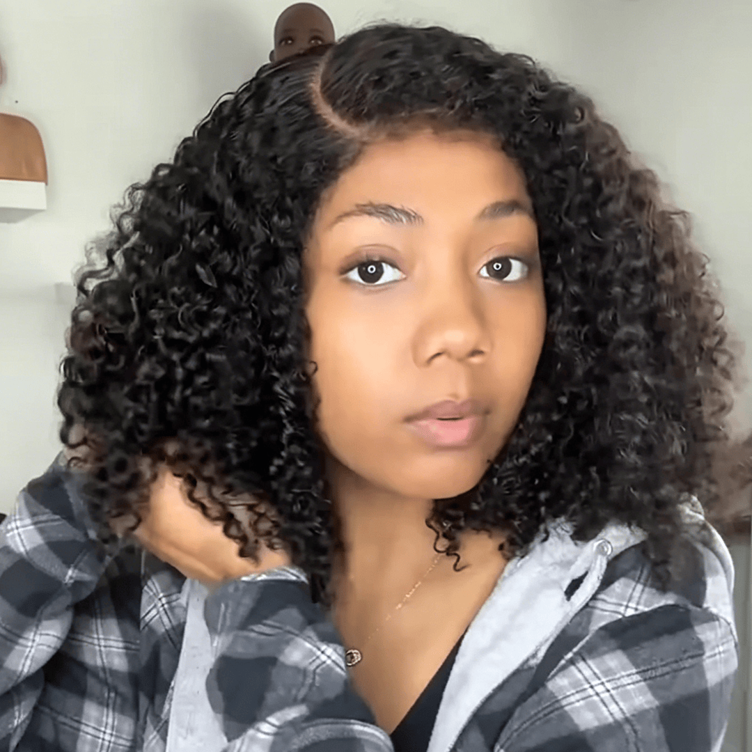 AILUXY 13x4 Lace Frontal Perruque Courte Bouclée – nouvelles perruques avec une raie sur le côté